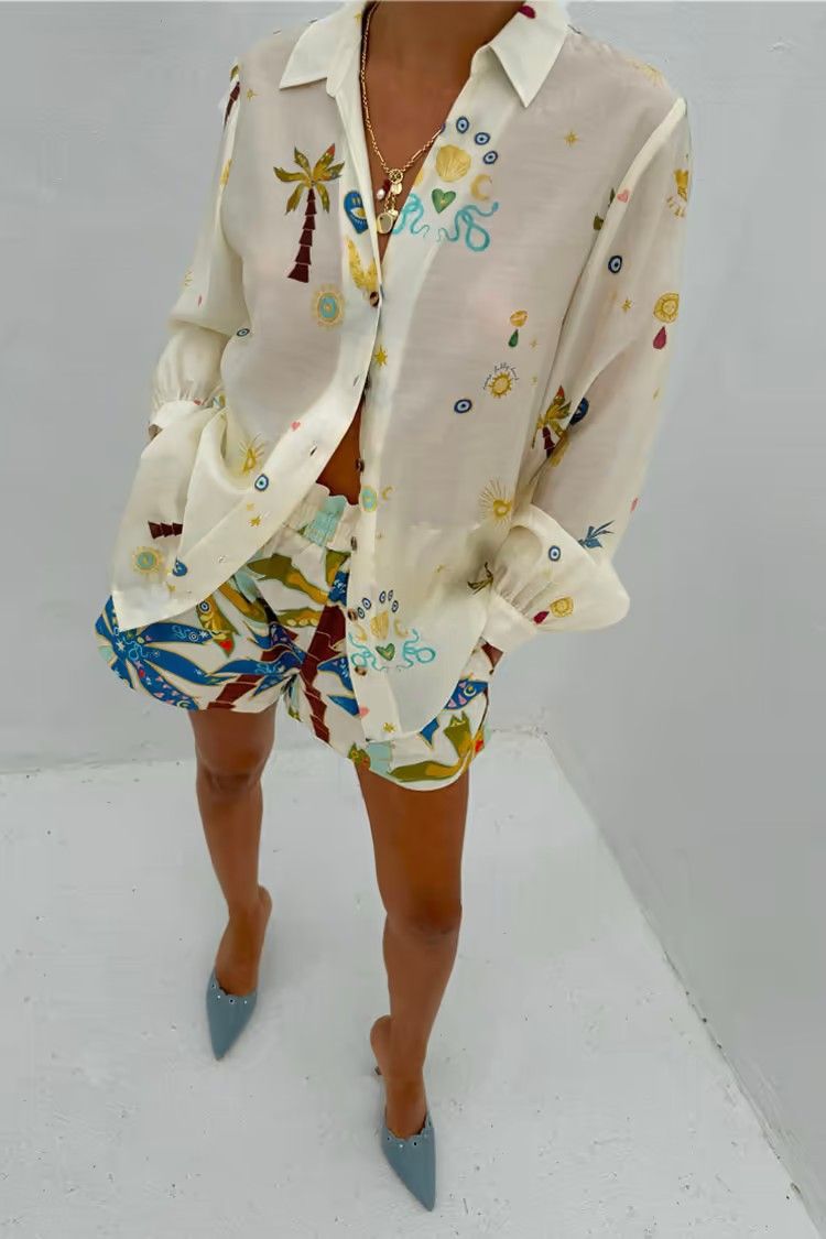 Women's Clothing Fashion Linen Casual Versatile Shirt Cardigan Shorts_ecoleips.com