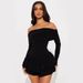 Elegant Off-Shoulder Women's Long Sleeved Pleated Dress Sexy Party Wear European American Style Solid Color Cross Border Design_ecoleips.com
