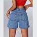 Classic Blue Denim Shorts For Women - Mid-Rise Straight Leg Summer Shorts With Button Detail, Comfort Stretch_ecoleips.com