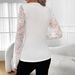 Women's Solid Color V Neck T-Shirt Top Lace Patchwork Rhinestone Lantern Sleeve Style Spring New_ecoleips.com