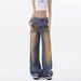 Vintage Distressed Rivet Wide-leg Jeans For Women, Autumn And Winter, Stylish, Loose, Slimming, Straight-leg,_ecoleips.com