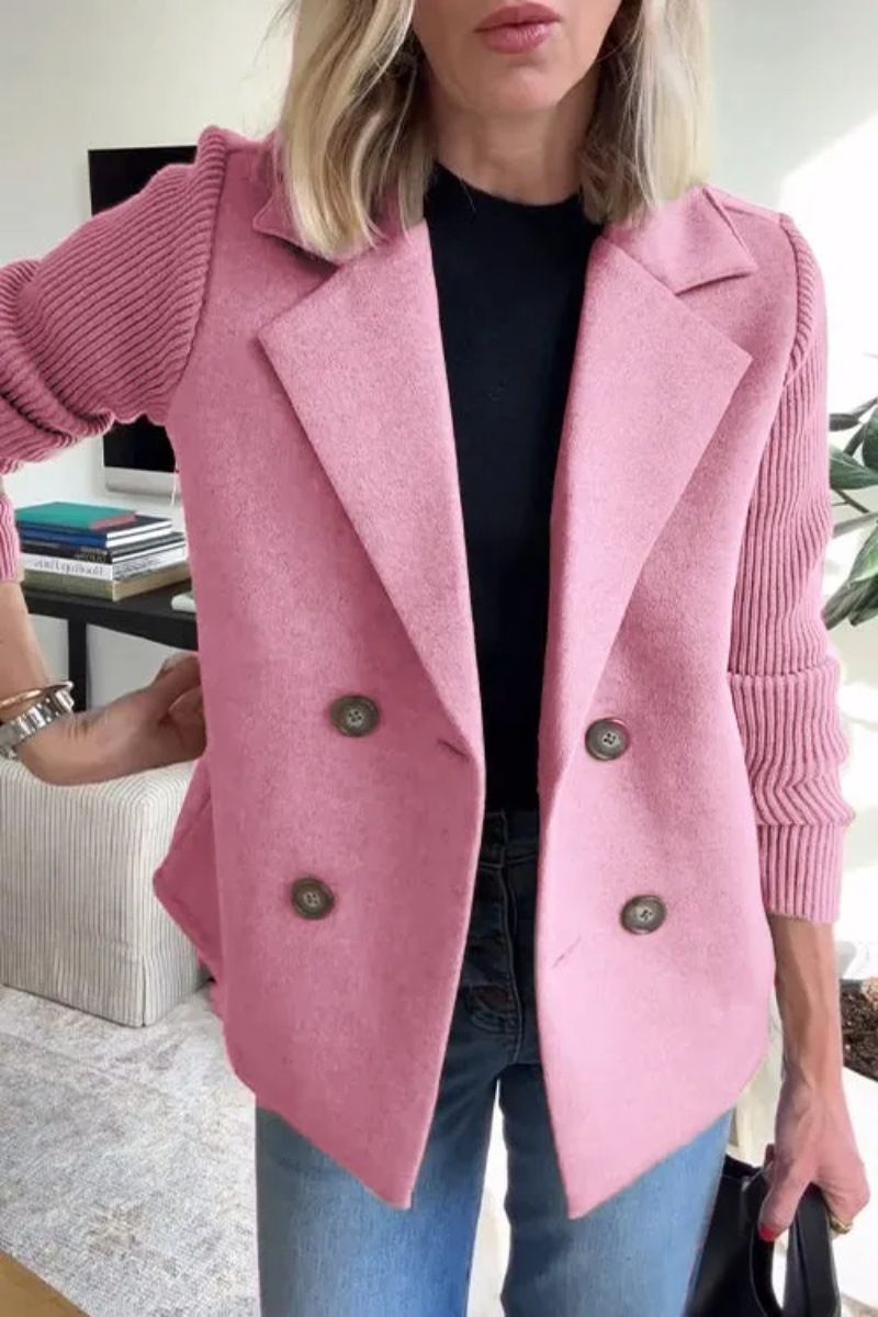Women's Clothing Blazer Style Casual Wool Blend Coat - Slim Fit Double Breasted Jacket With Notch Lapel, Long Sleeve Office Wear (Khaki, Dark Brown)_ecoleips.com