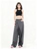 Women's Slimming Straight Leg Casual Trousers Irregular Patchwork Black Suit Pants American Style Design Summer Polyamide_ecoleips.com