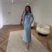 Elegant Asymmetrical Split Maxi Dress With Long Sleeves – Knitted Polyester High-Low Hemline For Women, Chic Office & Evening Wear (Light Blue)_ecoleips.com