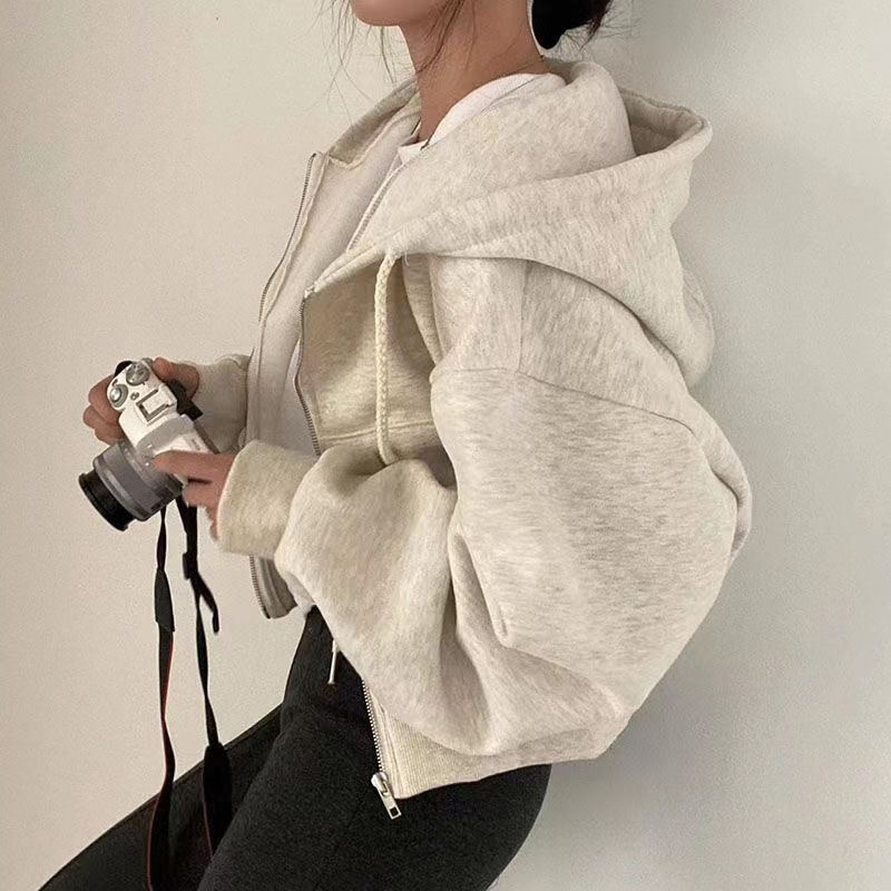 Autumn Winter Hooded Hoodies Women Casual Streetwear Zip Up Sweatshirts Long Sleeve Jackets Harajuku Y2K Crop Tops Hood_ecoleips.com