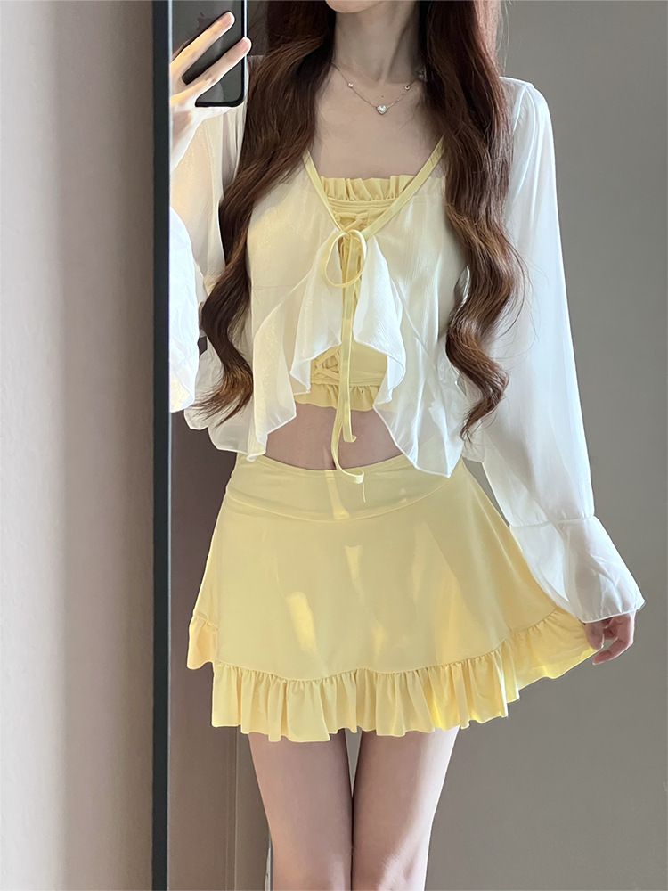 New 2026 Women's Swimsuit Set Two Piece with Jacket Flattering Dress Style Conservative Slimming High End Spa Swimsuit_ecoleips.com