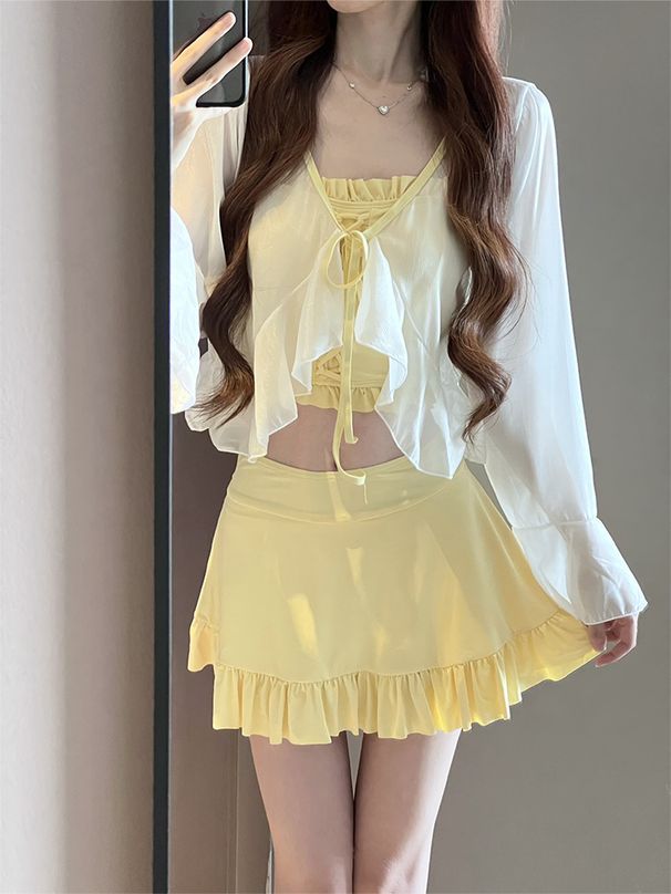 New 2026 Women's Swimsuit Set Two Piece with Jacket Flattering Dress Style Conservative Slimming High End Spa Swimsuit_ecoleips.com