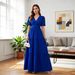 Women's Elegant Solid Color Short Sleeve High Waist Maxi Dress – Paneled Casual Summer Gown 2026_ecoleips.com
