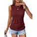 Women's Casual Solid Color Pullover Sleeveless Vest T-Shirt Round Neck Design Pleated Detail For Summer Style_ecoleips.com