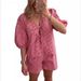Women's Clothing Women's Summer Versatile Plaid Short Sleeve Top Shorts Set_ecoleips.com