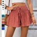 Y2K Drawstring Shorts Skirt For Women, Fashion Summer Casual High-Waisted Elastic Waistband Shorts With Pockets, Streetwear Aesthetic Skort_ecoleips.com