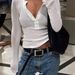 Aria Basics Aria Basics 2024 Cross-border European And American Women's See-through Long Sleeve T-shirt Button Ribbed Slim Knit_ecoleips.com