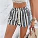 Women's Clothing Vertical Striped Irregular Print Shorts With Lace Up Versatile Pockets Retro Fashion Casual Pants_ecoleips.com