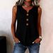 Women's Casual Loose Top V Neck Front Button Sleeveless Vest Pleated Hem American Style New_ecoleips.com