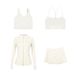 Women's Clothing Women's Slim Fit Stand Collar Jacket Three Pleated Skirt Set Y Shaped Vest Four Piece Outerwear Sportswear_ecoleips.com