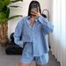 Women's Clothing Striped Cardigan Long Sleeved Ladies Shirt Suit Fashion Shorts Two Piece Suit_ecoleips.com