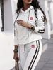 Women's Clothing Lapel Striped Zipper Drop Shoulder Sweater Pants Set Two Piece Set-33_ecoleips.com
