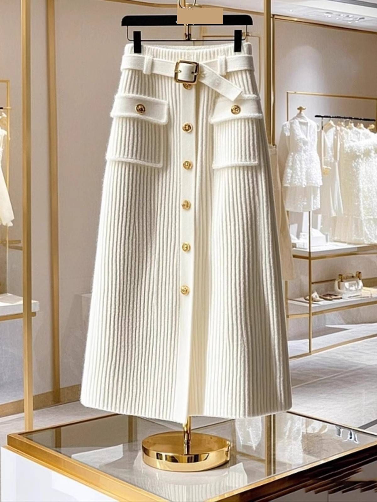Women's Clothing Fashionable And Chic Knitted Women’s High-Waisted A-Line Skirt – Winter Knit Midi Skirt With Elegant Embroidery (Black/White, S-XXL)_ecoleips.com