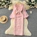 Women's French Style Puff Sleeve Dress Purple Rhinestone Embellished Slim Fit Elegant Lace Slit Dress Sophisticated Spring/Autumn_ecoleips.com