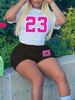 Summer Women's Casual Fashion Number 23 Print Loose T-shirt+shorts Two-piece Sportswear Suitable For Daily Wear-70_ecoleips.com
