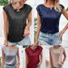 Women's Loose Fit Sleeveless round Neck Sequin T-Shirt Casual And Party Wear Versatile Top_ecoleips.com