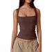 2025 New European And American Style Cross-Border Women's Slim-Fit Solid Color Tank Top With Square_ecoleips.com