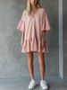 Women's Clothing Summer Ruffled V Neck Solid Color Loose Short Skirt American Style New_ecoleips.com