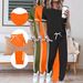 Women's Three Piece Outfit Spring Summer Two Piece Set Round Neck Short Sleeve High Waisted Trousers With Side Pockets_ecoleips.com