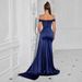 European And American Foreign Trade Hot-Selling Strapl Solid Color Off-Shoulder Sexy Slit Slim Evening Gown_ecoleips.com