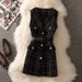 Knit Jumper Dress Set – Tweed Pinafore + Mock Neck Sweater (Black/White, S-2XL)_ecoleips.com