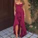 Women's Sexy V Neck Halter Ruched Ruffled Asymmetrical Maxi Dress – Elegant Evening Gown_ecoleips.com