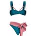 Aria Basics Fashionable Color-blocking Cross-strap Bikini With Pink Waist Accessory, Sexy Two-piece Swimsuit, European And American_ecoleips.com