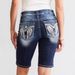 Women's Slim Fit High Waist Denim Shorts – Embroidered Stretch Jeans Shorts (Dark Blue, S-XXL)_ecoleips.com