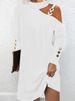Fashion Women Solid Casual Dress Autumn Winter Female Elegant Long Sleeve Metal Buckle Halter Neck Casual Mini Dress Robe Femme_ecoleips.com