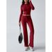 Indie Fashion Sports Yoga Long Sleeve T-Shirt Solid Color Trouser Set Slim Fit_ecoleips.com