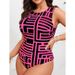 Women's Clothing Fat Woman Large Size Multicolor Plaid Print Slim Backless One Piece Bikini Swimsuit Women_ecoleips.com