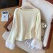Women's Long Sleeve Knit Sweater With Fur Lined Sleeves Autumn/Winter Fashionable Casual Preppy Style Pullover For Office And Outerwear_ecoleips.com