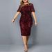 Women's Plus Size Sequin Dress Short Sleeve Personalized Extra Large Size_ecoleips.com