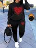 Women's Autumn And Winter Hip-hop Casual Street Heart-shaped Printed Round Neck Sports Shirt+sports Pants Set-538_ecoleips.com