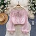 Women's Clothing Women's Off-Shoulder Long Sleeve Blouse Trendy Stylish Top With Tie Waist Lace Trim Cropped Design For Autumn_ecoleips.com