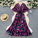 Elegant French Style Long Dress For Women Summer Sophisticated Waist Cinching Irregular Ruffle Floral Chiffon High End_ecoleips.com