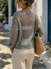 Women Lightweight Breathable Hollow Mesh Knit Sweater Crew Neck Oversized Loose Long Sleeve See Through Knit Cover Up_ecoleips.com