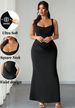 Curvy Women Black Square Neck Cami Maxi Dress, Ruched Waist Bodycon Evening Cocktail Party Gown_ecoleips.com