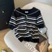 Women's Clothing Summer New Ins Design Lapel Striped Top T Shirt Ice Silk Sweater Female_ecoleips.com