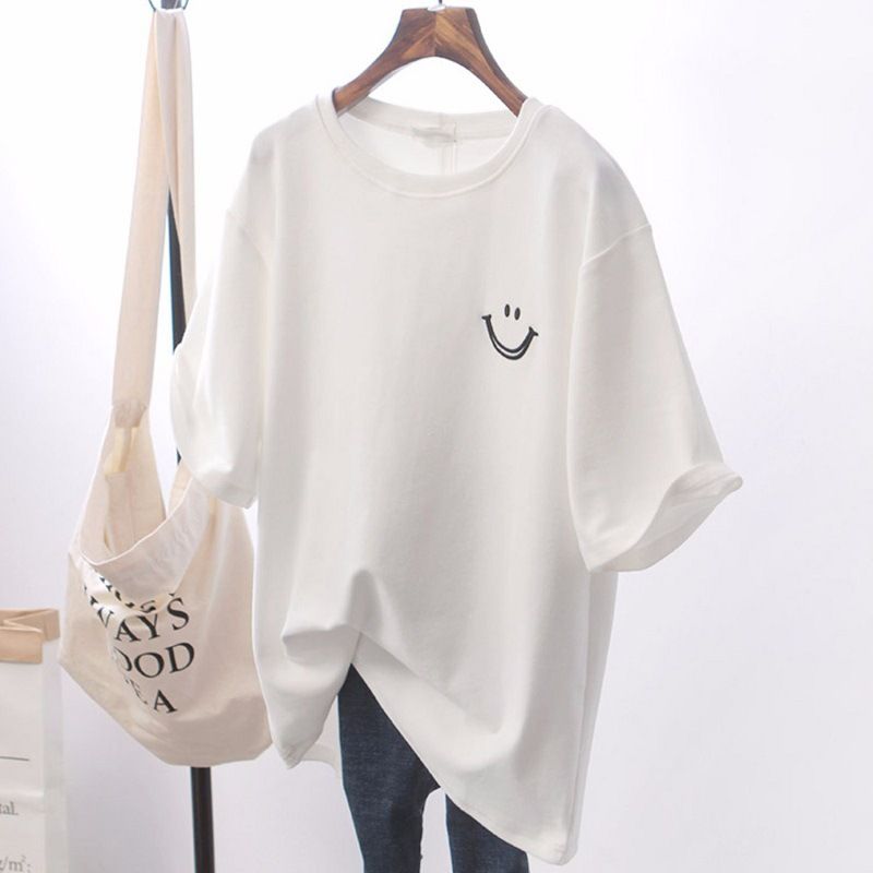 White T-shirt Women's Short Sleeves 2025 Summer New Korean Loose Plus Size Top_ecoleips.com
