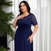 Women's Clothing Muslim Large Size Solid Color Lace Stitching Knitted Elastic Slim Elegant Dress_ecoleips.com