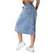 Women's High Waist Stretchy Denim Midi Skirt - Slit Detail Bodycon Pencil Skirt (Dark Blue/Light Blue/Black/Grey, S-XXL)_ecoleips.com