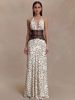 Absobe Women Polka Dot Lace Halter Neck Low V Backless Long Dress Elegant Sexy Slim Party Evening Gown Wedding Bridesmaid Outfit_ecoleips.com