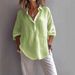 Women's Clothing Women's Casual Loose Long Sleeve Shirt V Neck Solid Color Linen Style Spring Summer For Formal & Casual For Women_ecoleips.com