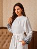 Spring And Summer Long Skirt Abaya Muslim Dress Printed Belt Round Neck Long Skirt Dress_ecoleips.com